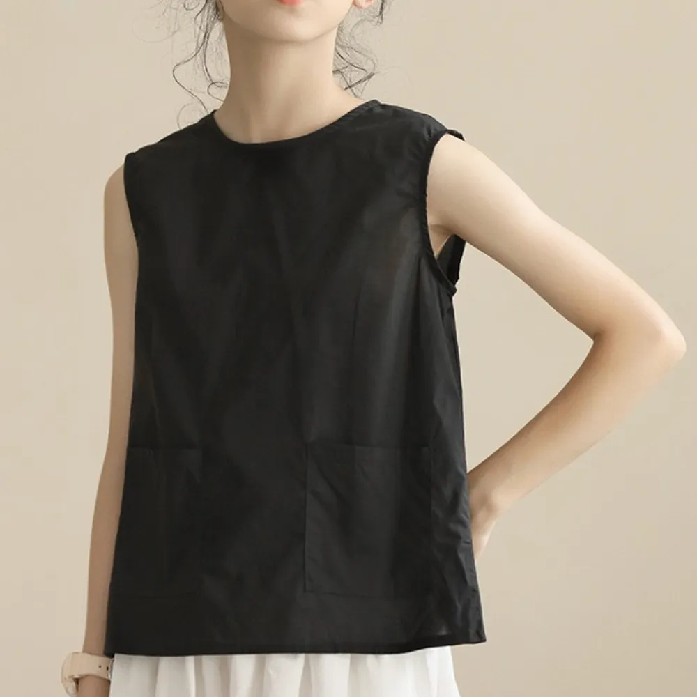 日系 后背纽扣开叉上衣/ 白色裙裤 Elegant Sleeveless Top/ Wide-Leg Culottes