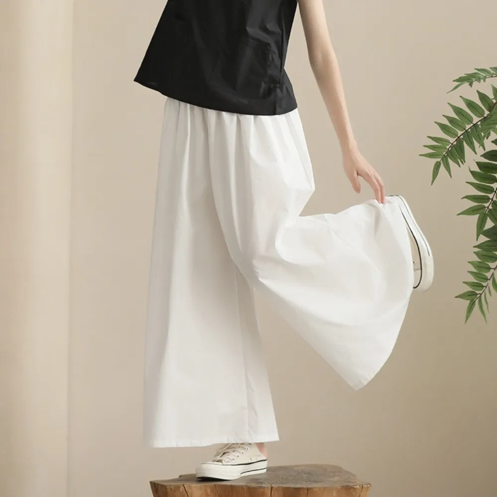 日系 后背纽扣开叉上衣/ 白色裙裤 Elegant Sleeveless Top/ Wide-Leg Culottes