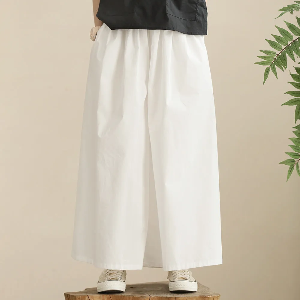 日系 后背纽扣开叉上衣/ 白色裙裤 Elegant Sleeveless Top/ Wide-Leg Culottes