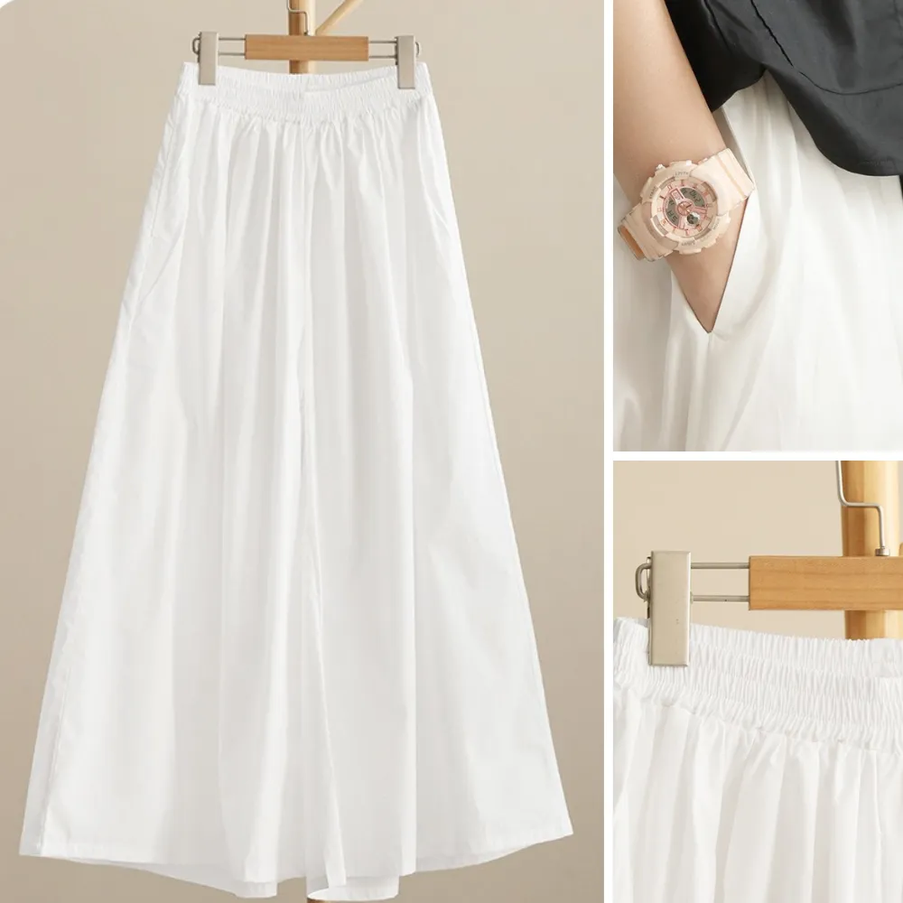 日系 后背纽扣开叉上衣/ 白色裙裤 Elegant Sleeveless Top/ Wide-Leg Culottes