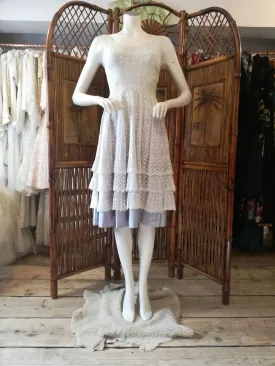 1950's White lace over blue taffeta dress