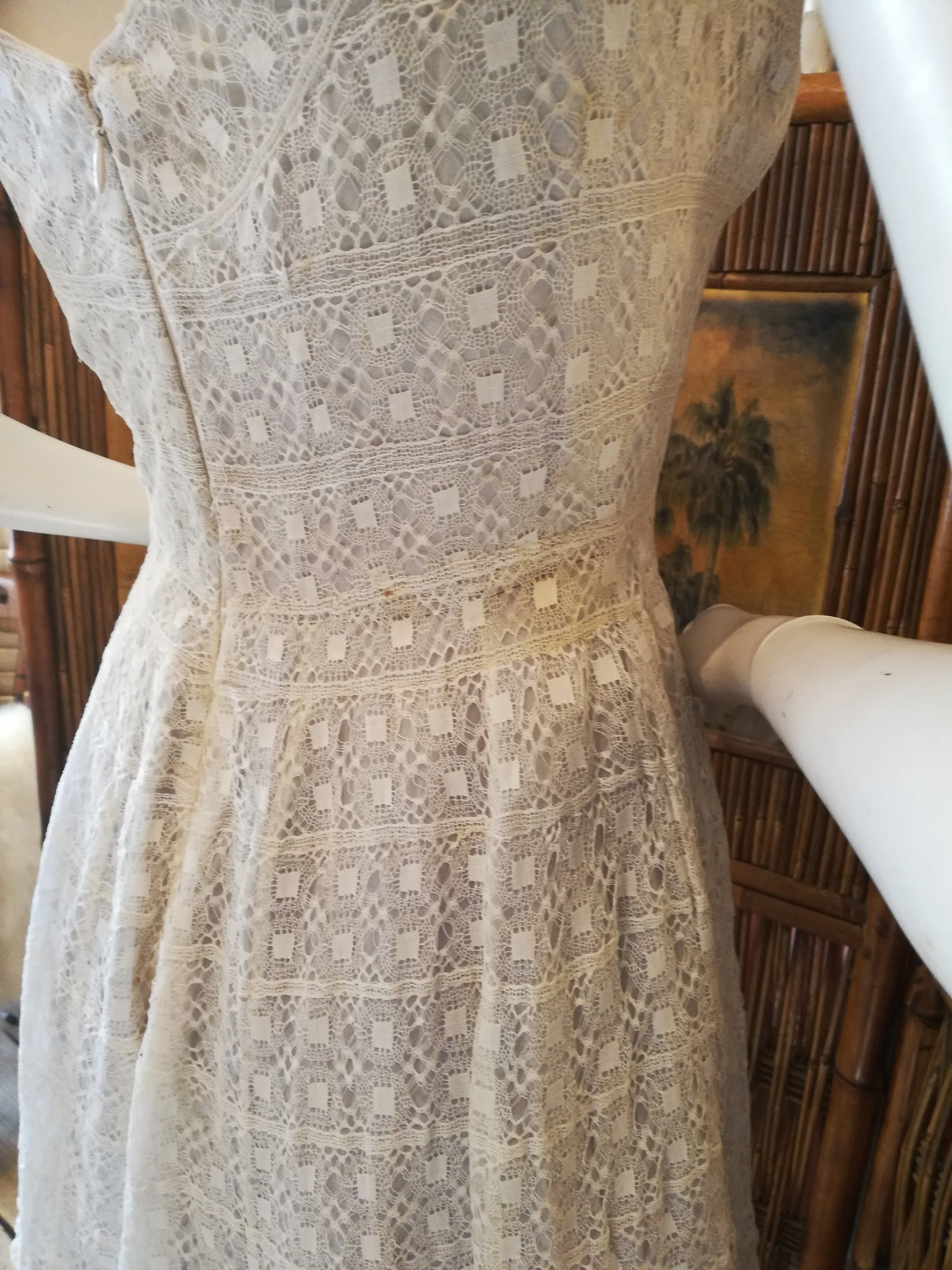 1950's White lace over blue taffeta dress