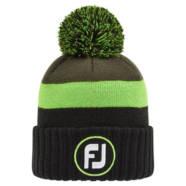 2024 FootJoy Pom Pom Knit Hat - Black / Acid Green / Olive