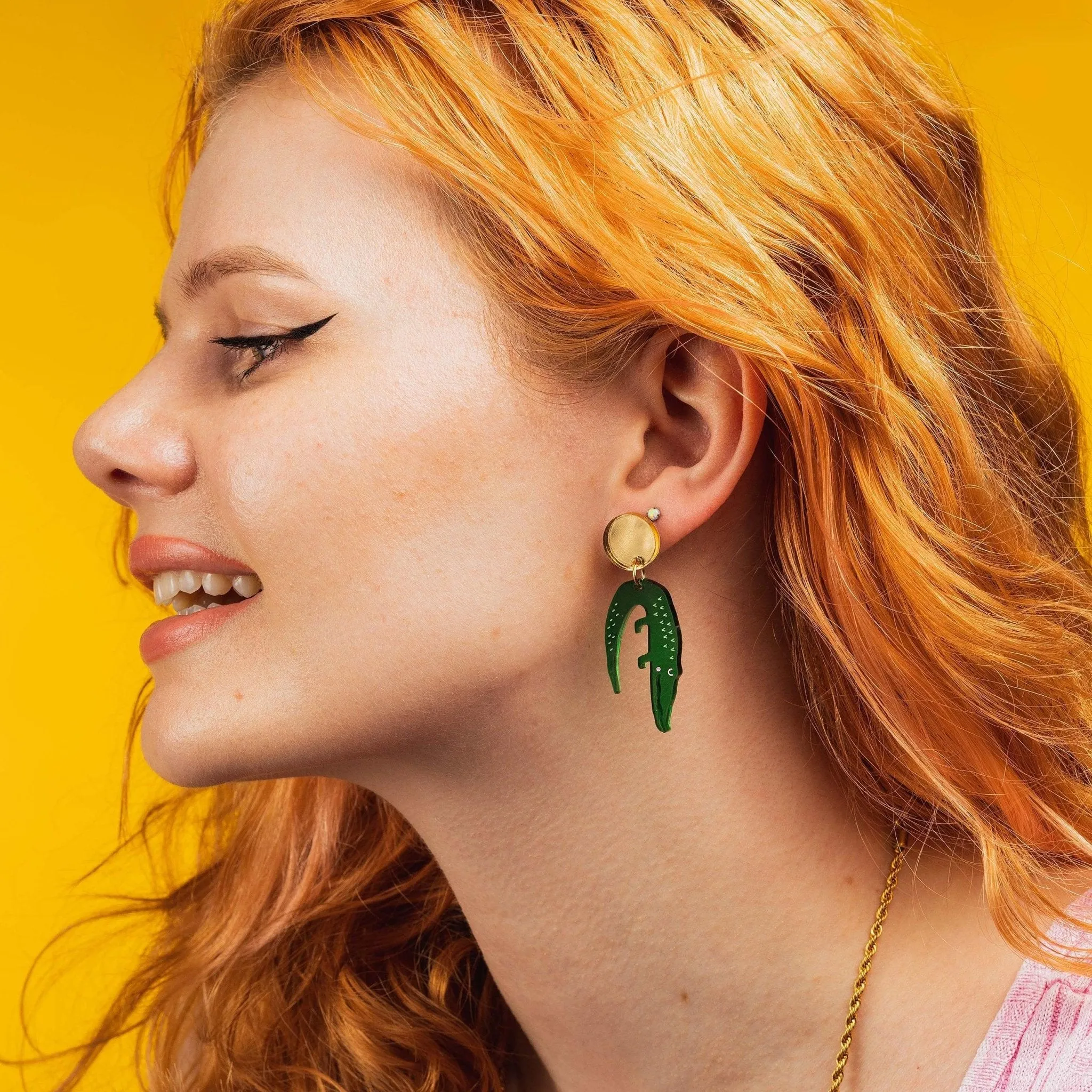 Alligator Earrings - Green Dangle Earrings