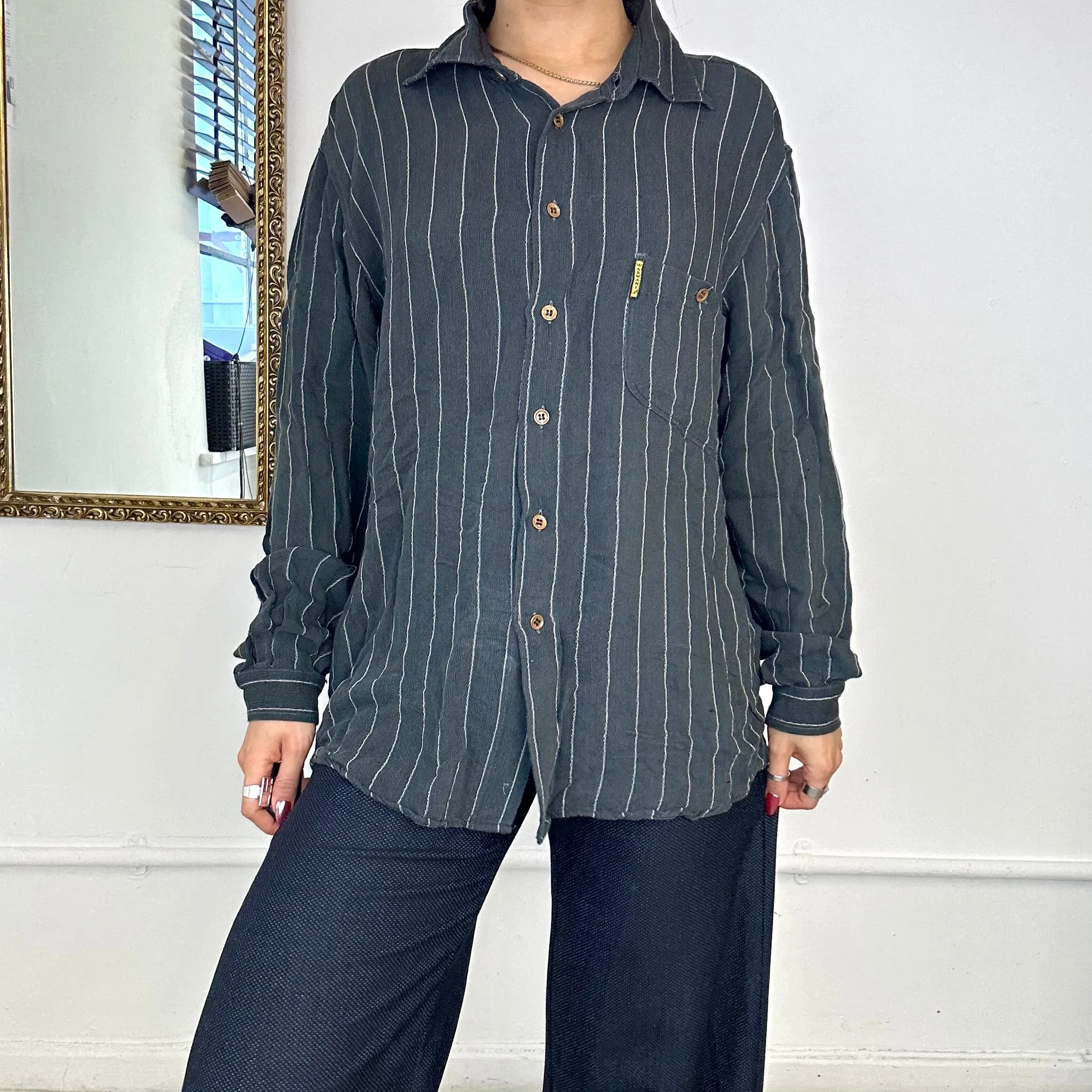 armani jeans vintage pinstripe button up shirt