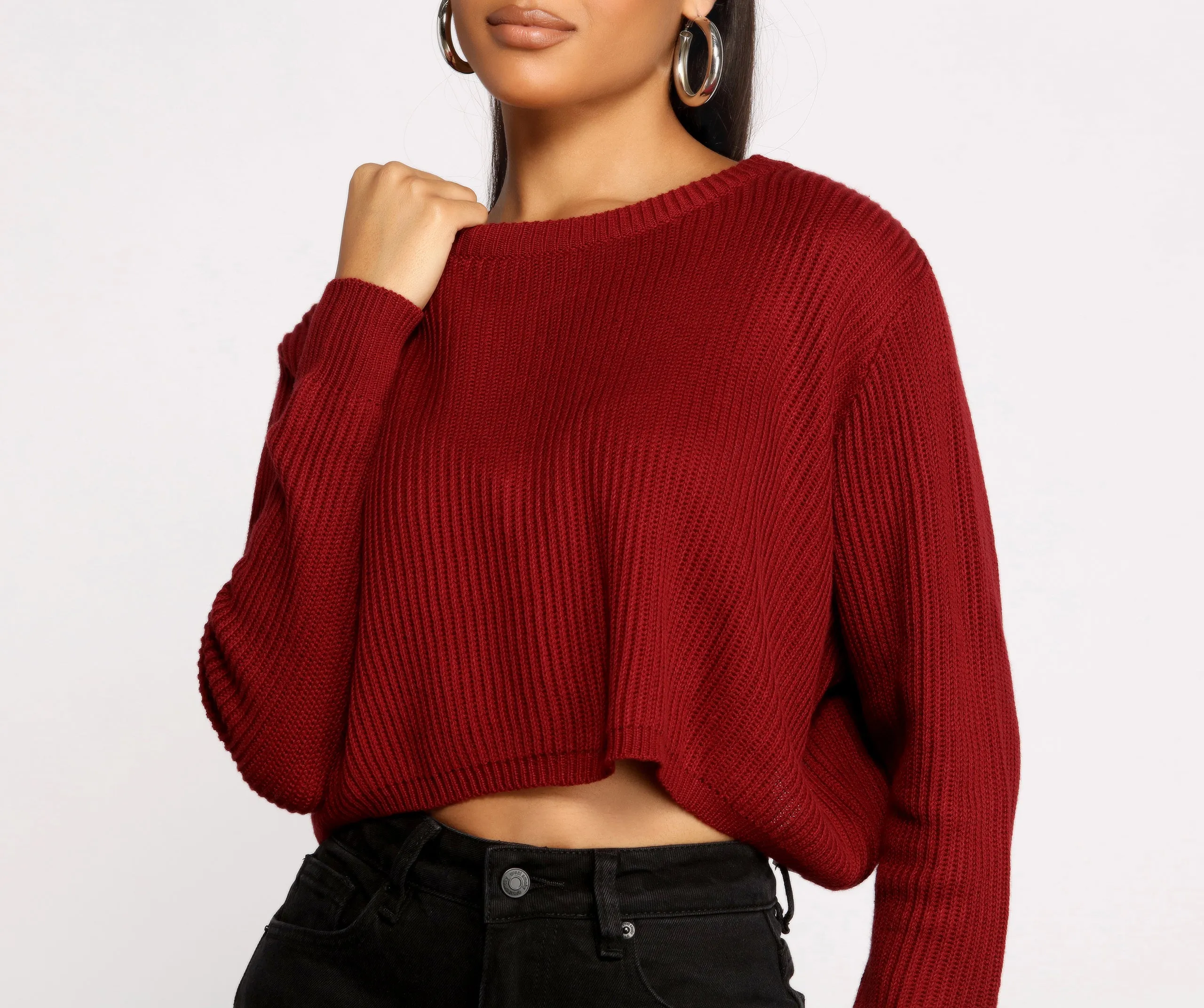 Basic Crew Neck Cropped Knit Sweater