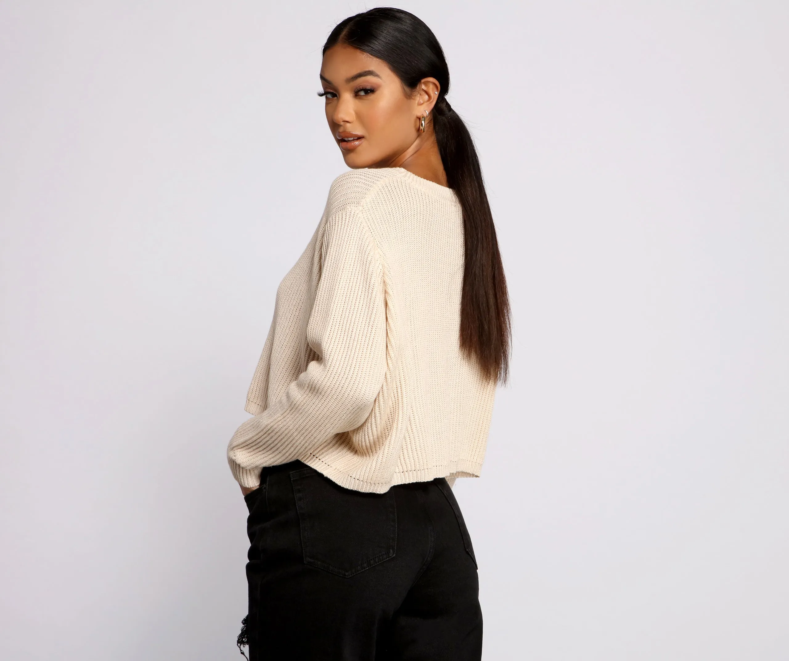 Basic Crew Neck Cropped Knit Sweater