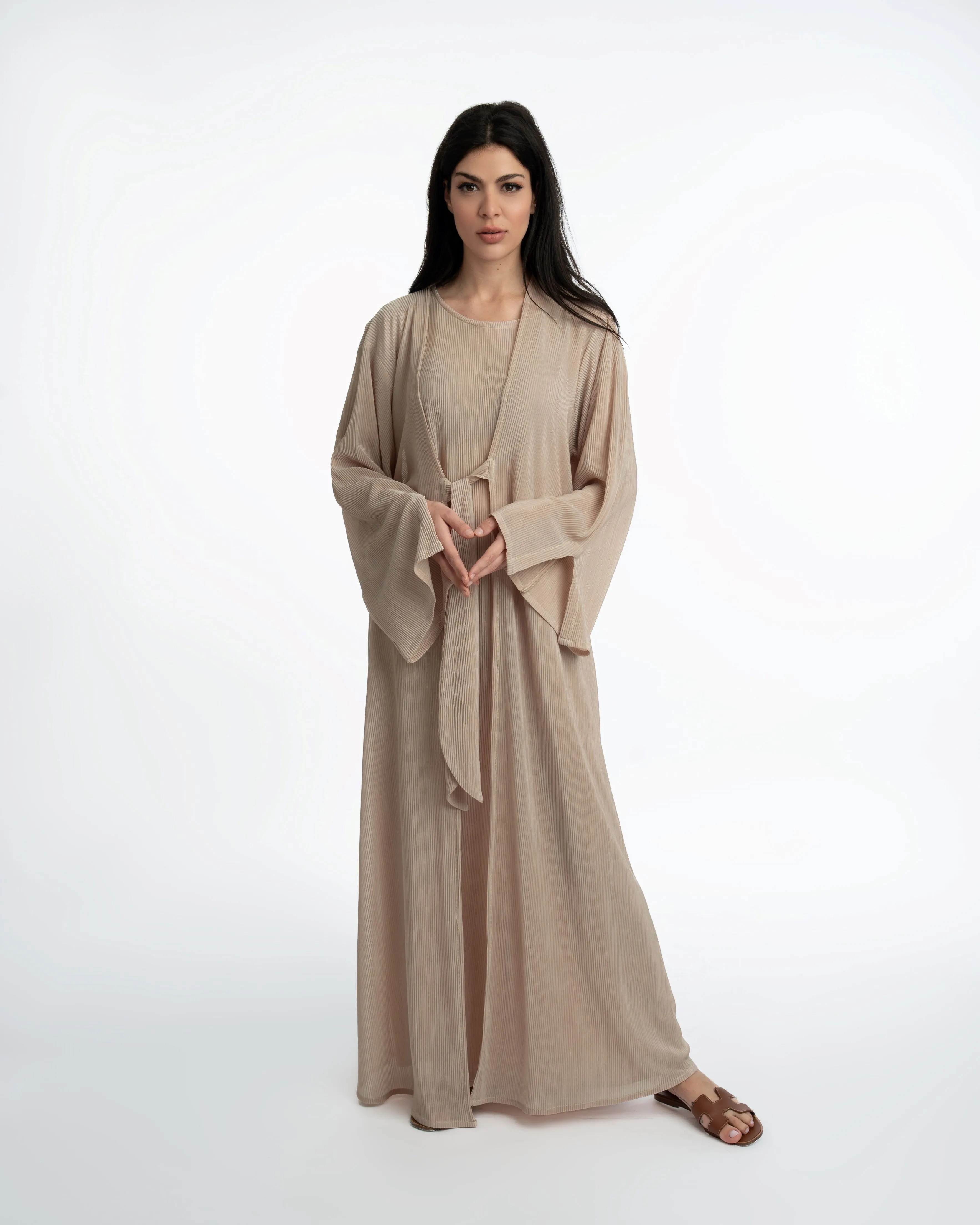 Basma Crinkle Abaya Beige