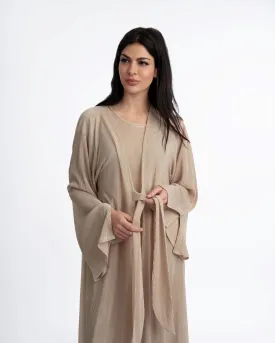 Basma Crinkle Abaya Beige