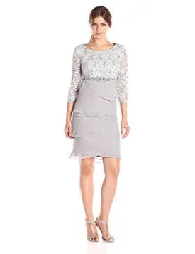 Beaded Empire Waist Dress, Silver, 12