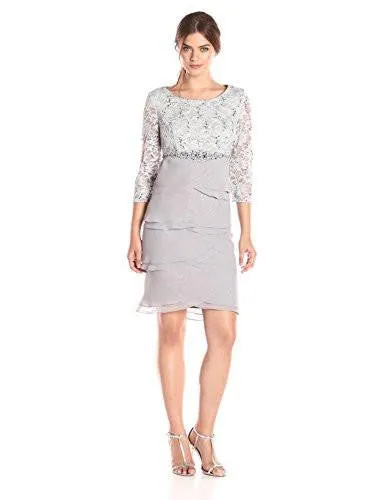 Beaded Empire Waist Dress, Silver, 12