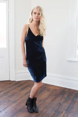 Belle Velvet Slip Dress - Navy