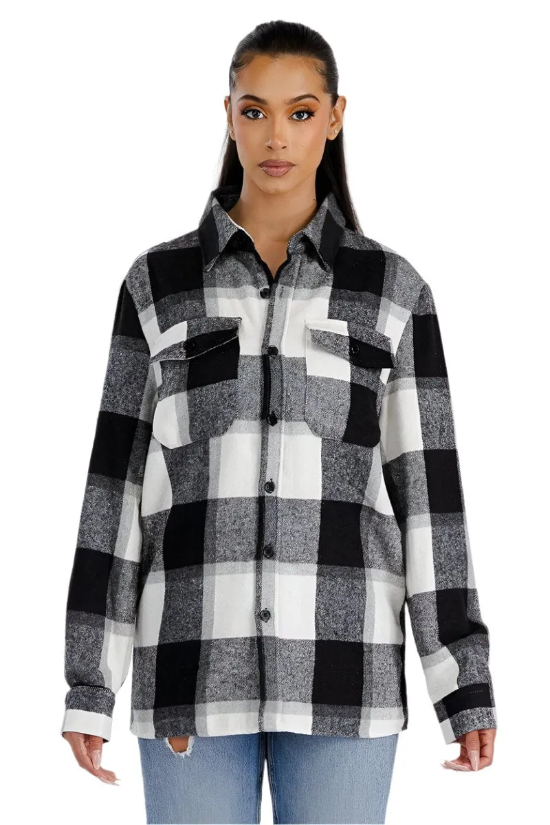 Black Big Squares Plaid Boyfriend Oversized Soft Flannel