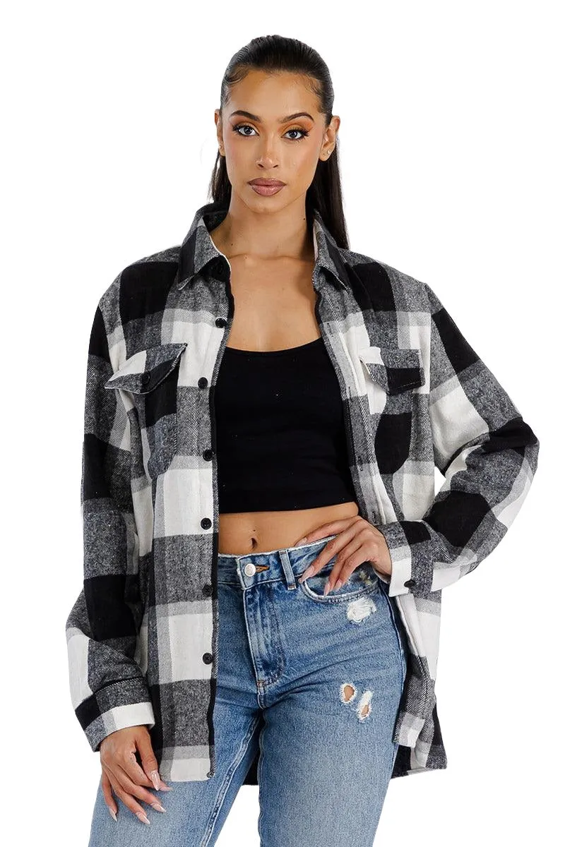 Black Big Squares Plaid Boyfriend Oversized Soft Flannel