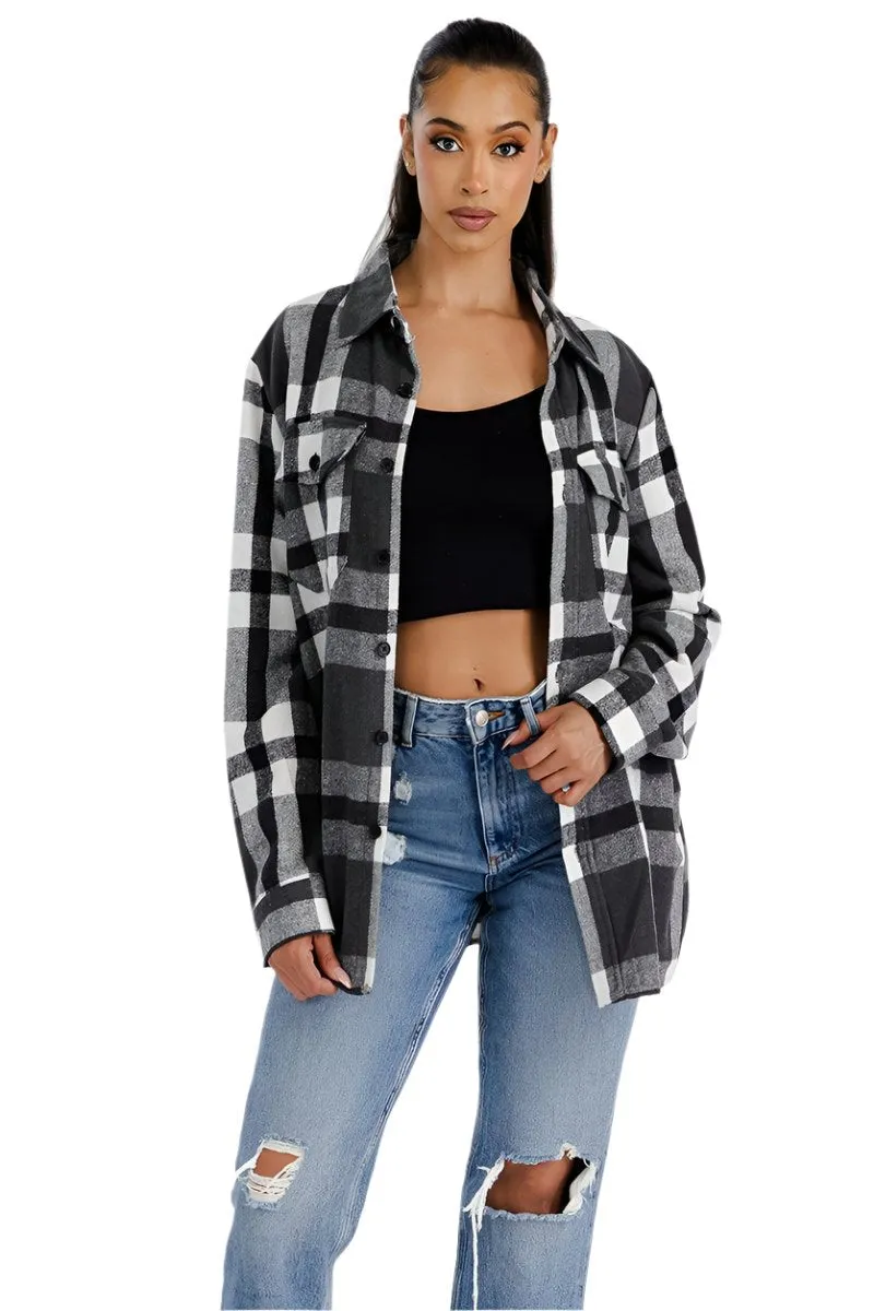 Black Plaid Boyfriend Oversized Soft Flannel Shacket