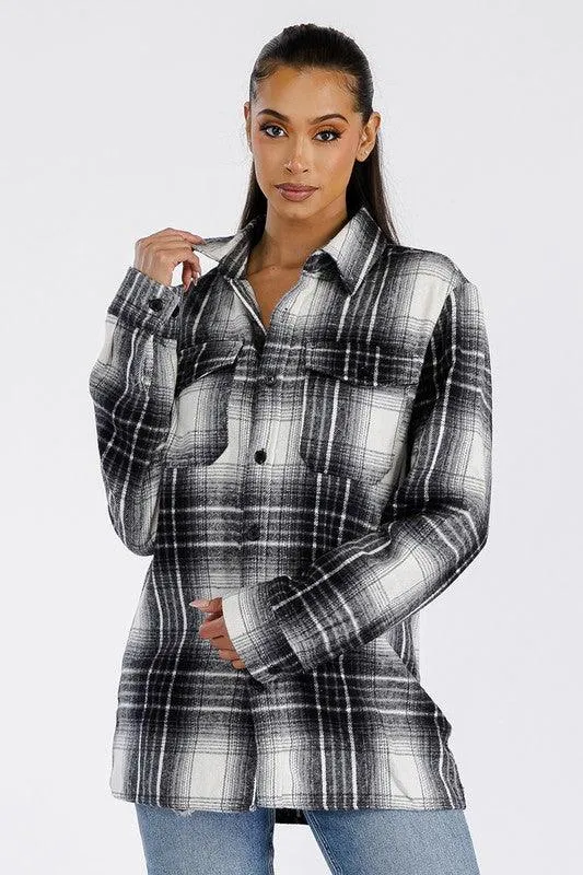 Black White Boyfriend Oversized Soft Flannel Shacket