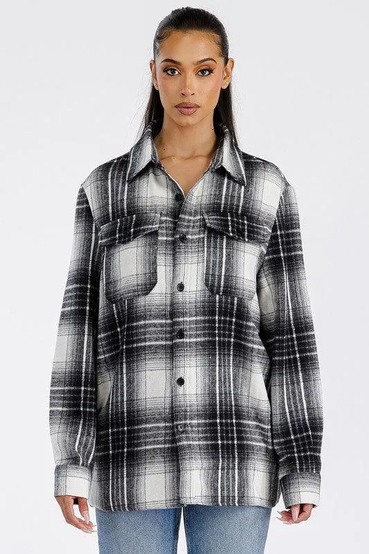 Black White Boyfriend Oversized Soft Flannel Shacket