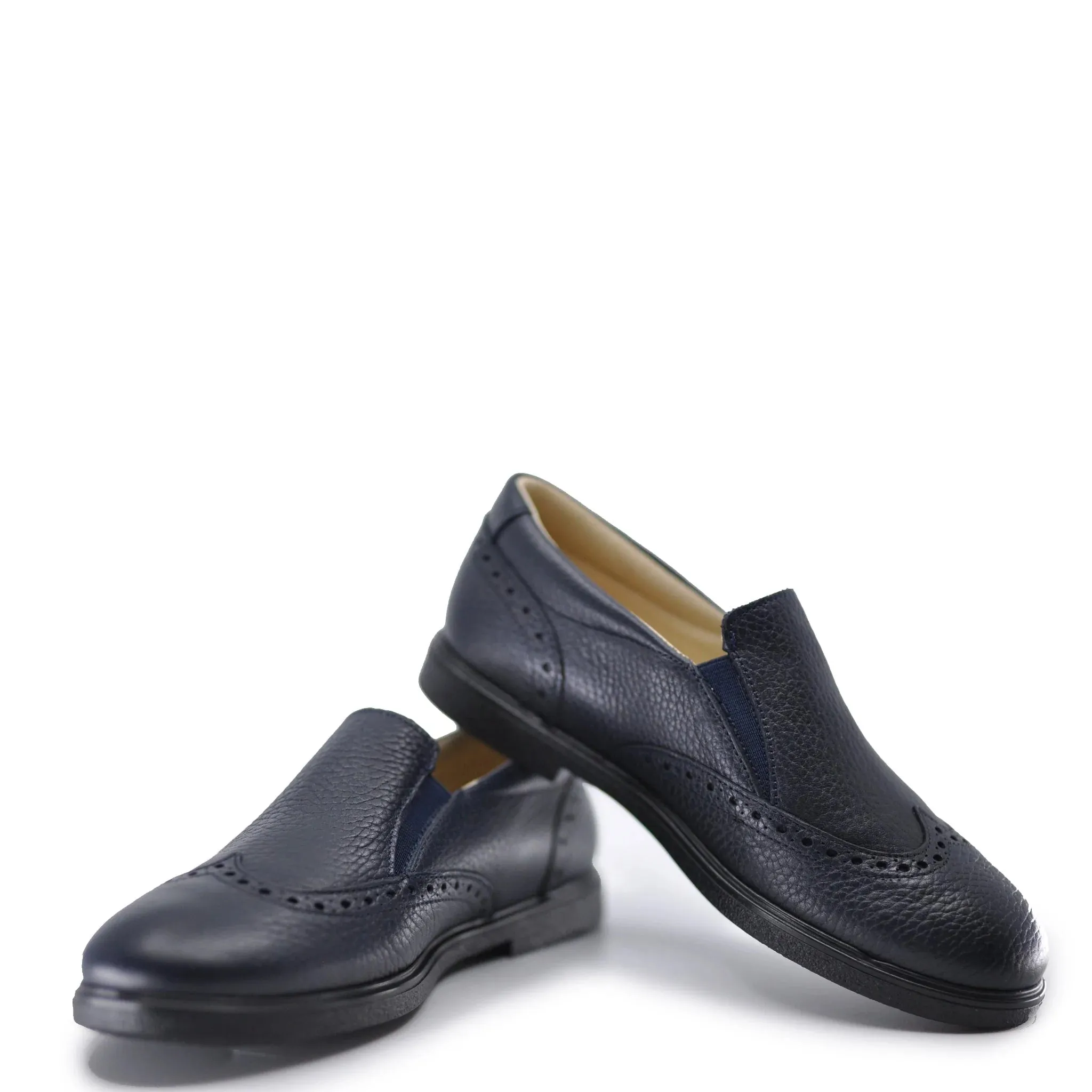 Blublonc Navy Pebbled Wingtip Dress Shoe