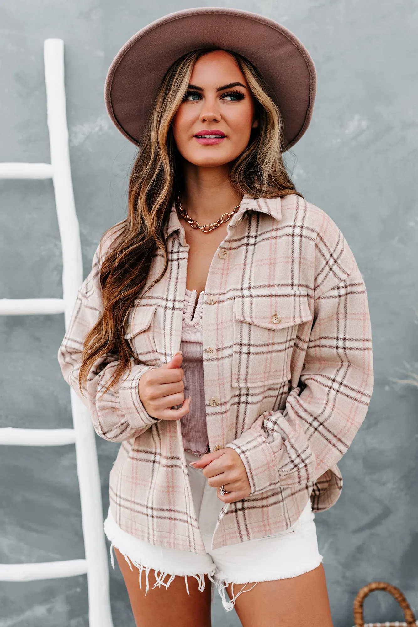 Blue Collar Beauty Oversized Plaid Shacket (Taupe Plaid)