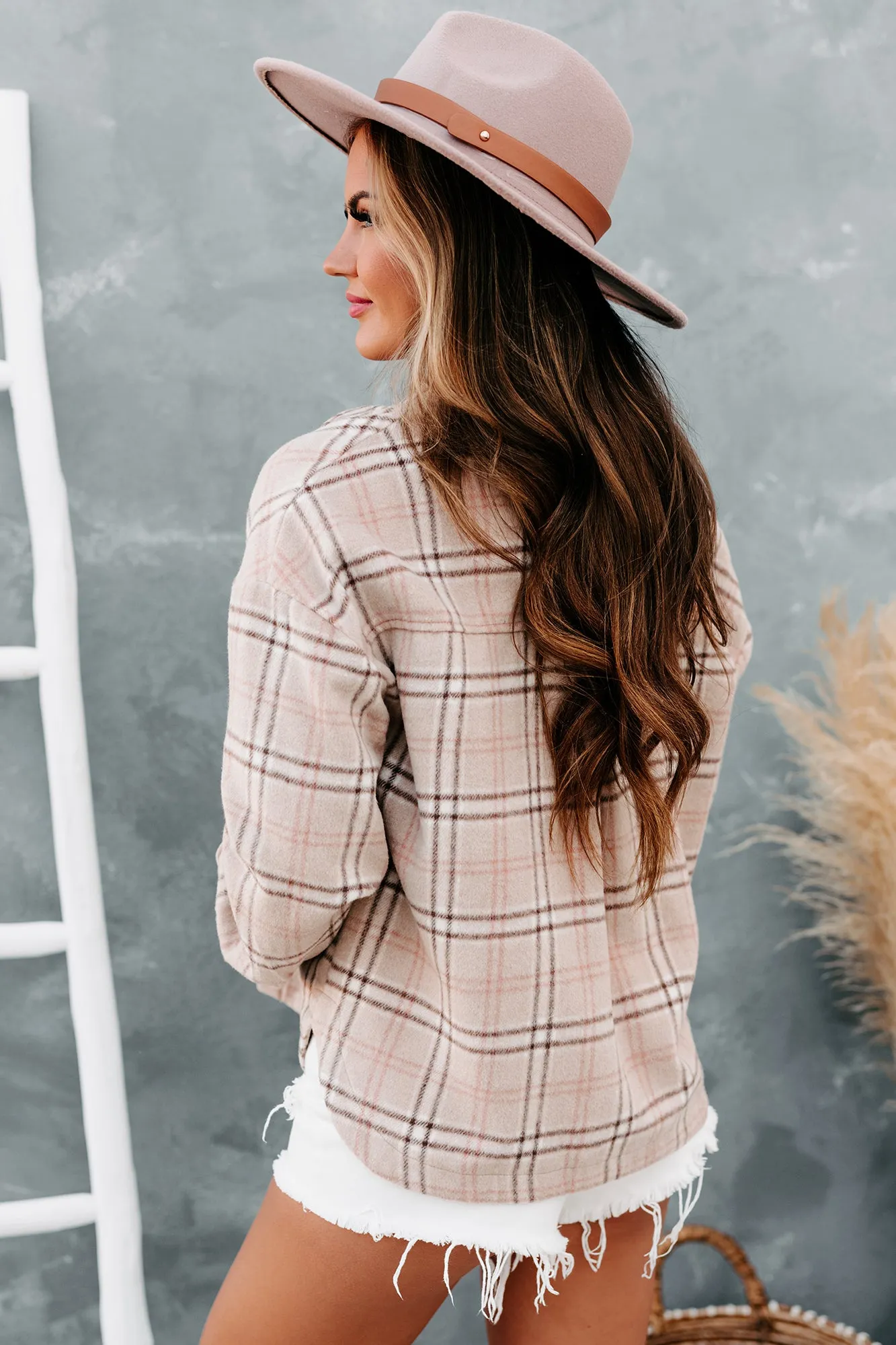 Blue Collar Beauty Oversized Plaid Shacket (Taupe Plaid)