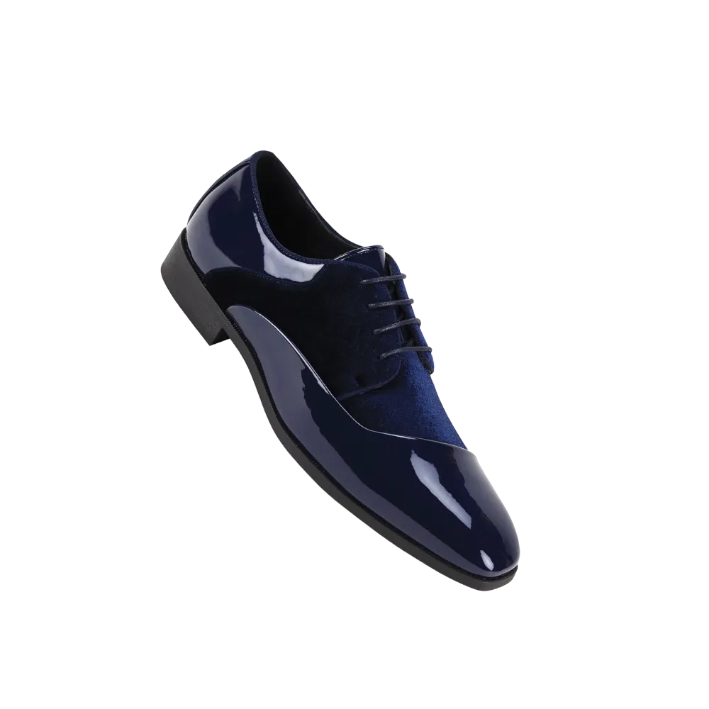 Blue Velvet and Patent Leather Men's Lace-Up Dress Shoe