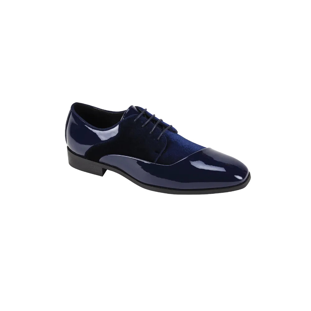 Blue Velvet and Patent Leather Men's Lace-Up Dress Shoe