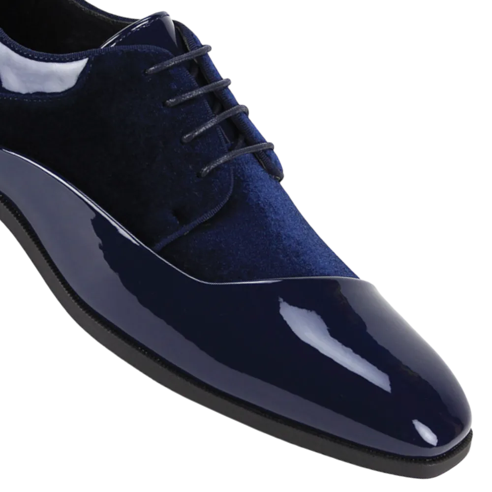 Blue Velvet and Patent Leather Men's Lace-Up Dress Shoe