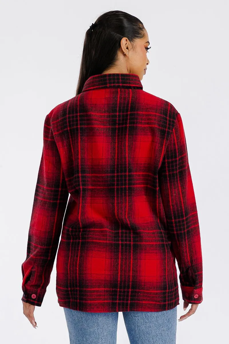 Boyfriend Oversized Soft Flannel Shacket Red Black Plaid