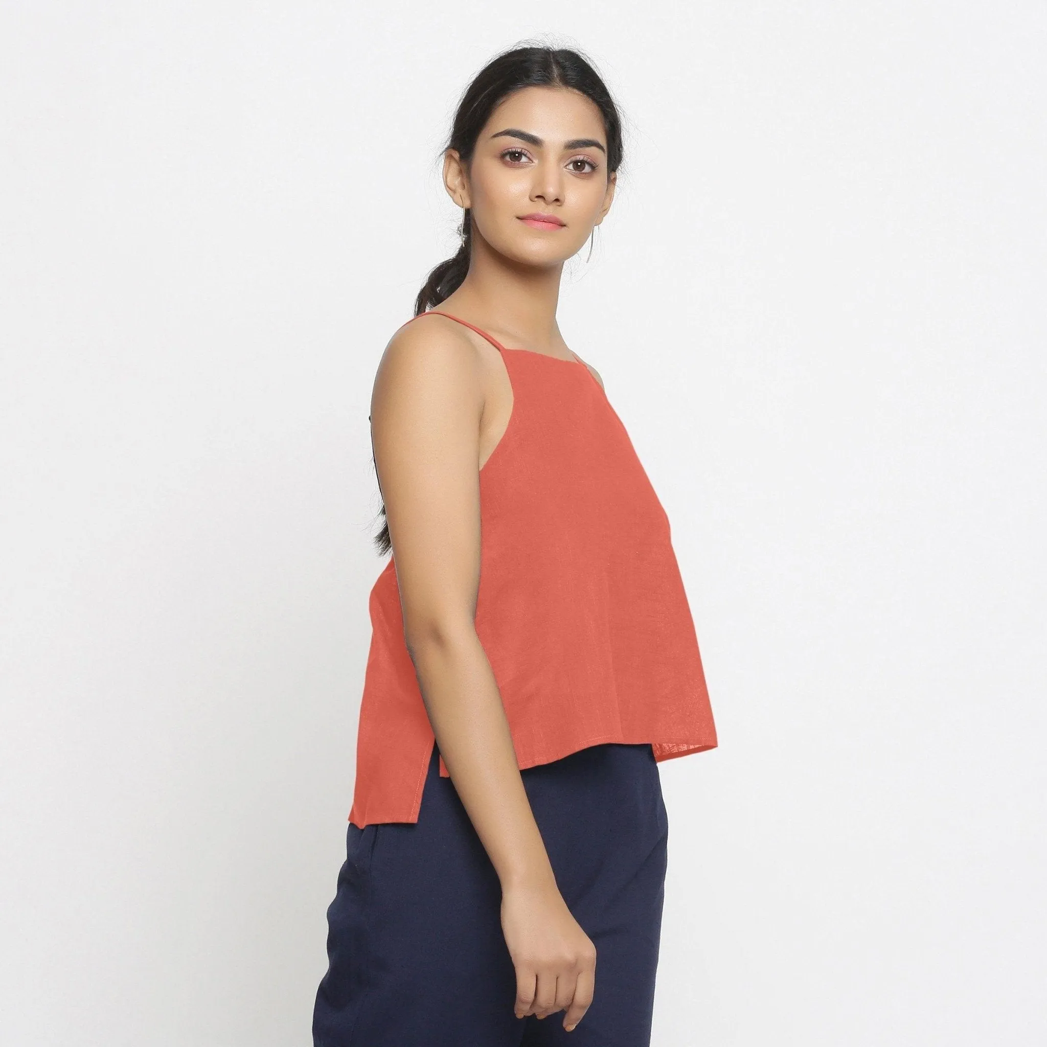 Brick Red 100% Cotton Strap Spaghetti Top