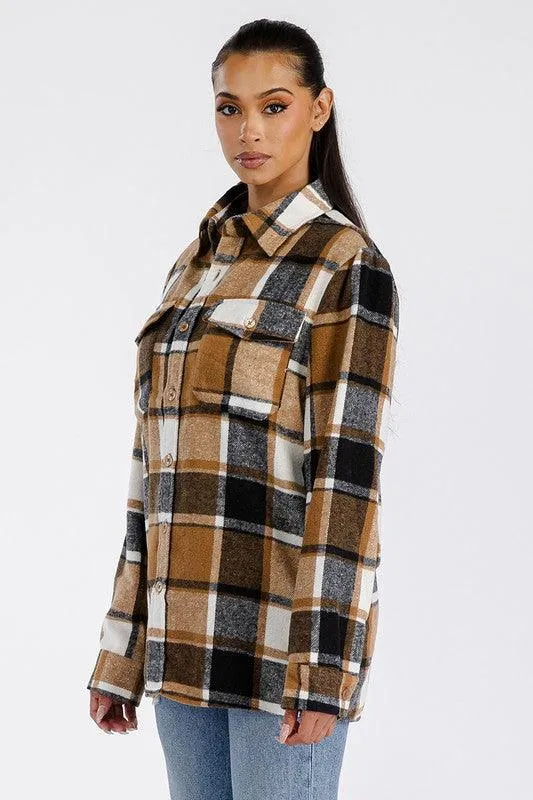 Brown Boyfriend Oversized Soft Flannel Shacket