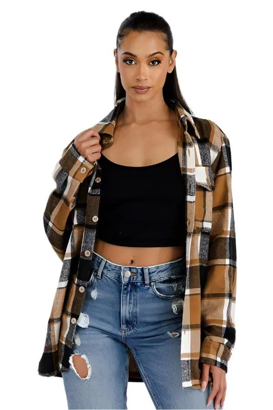 Brown Boyfriend Oversized Soft Flannel Shacket