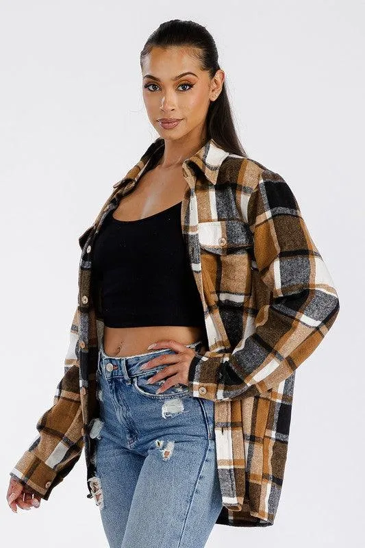 Brown Boyfriend Oversized Soft Flannel Shacket