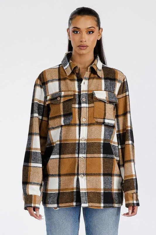 Brown Boyfriend Oversized Soft Flannel Shacket