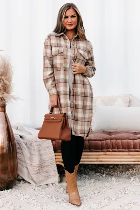 Call Your Bluff Long Plaid Shacket (Tan)