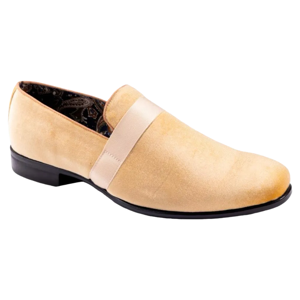 Canary Yellow Velvet Men's Shoe Slip-on with a satin ribbon