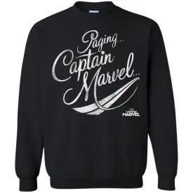 Captain Marvel Paging Distressed Cursive Crewneck Pullover Sweatshirt