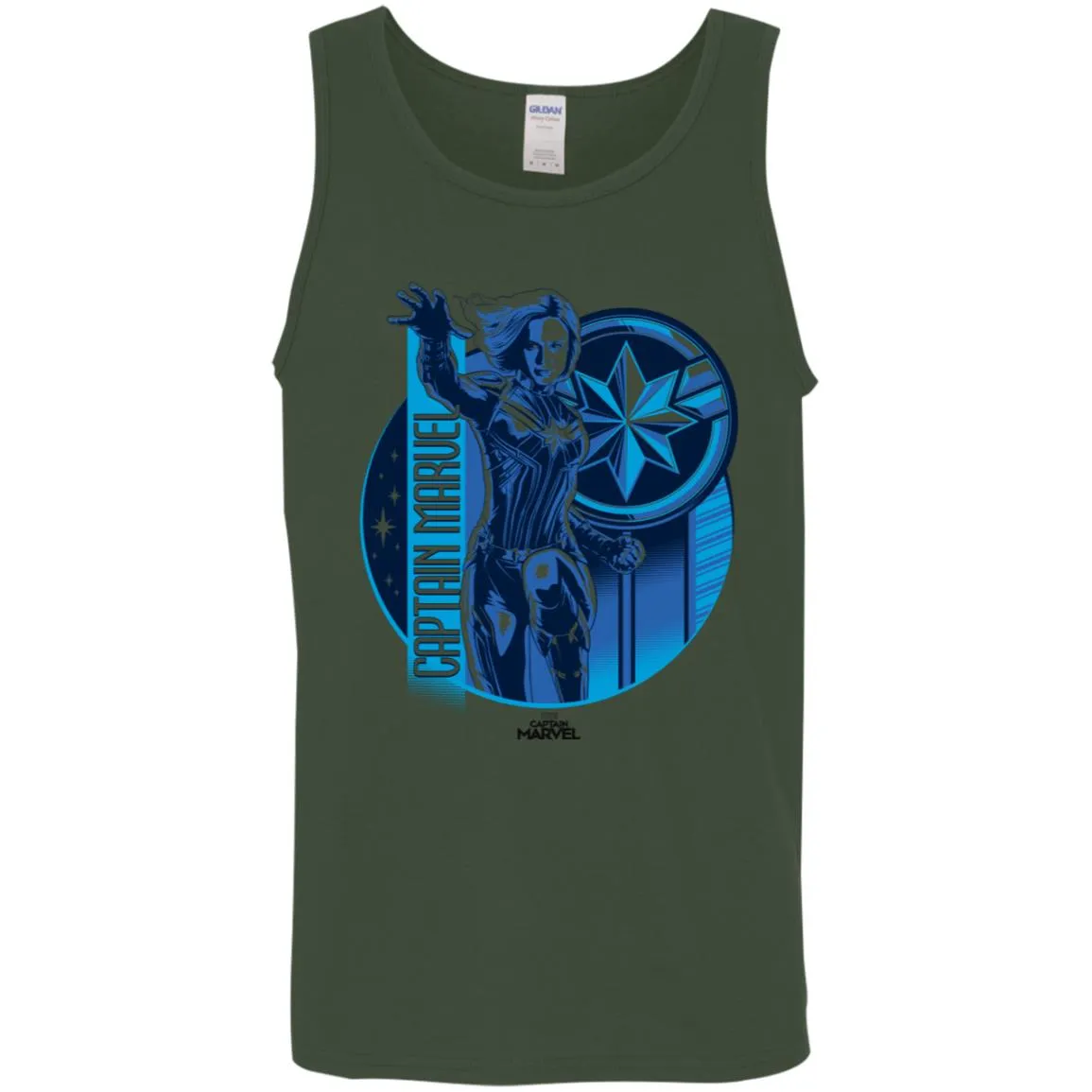 Captain Marvel Reflective Blue Circle Logo Men Cotton Tank