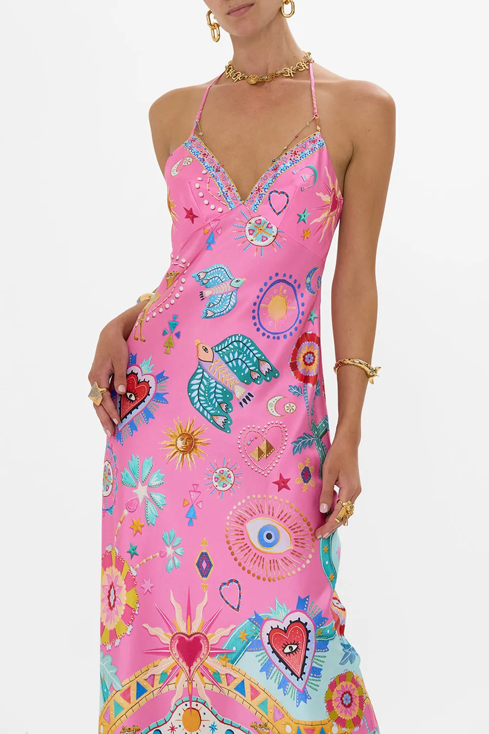 CHAIN DETAIL SLIP DRESS RAINBOW ROADS