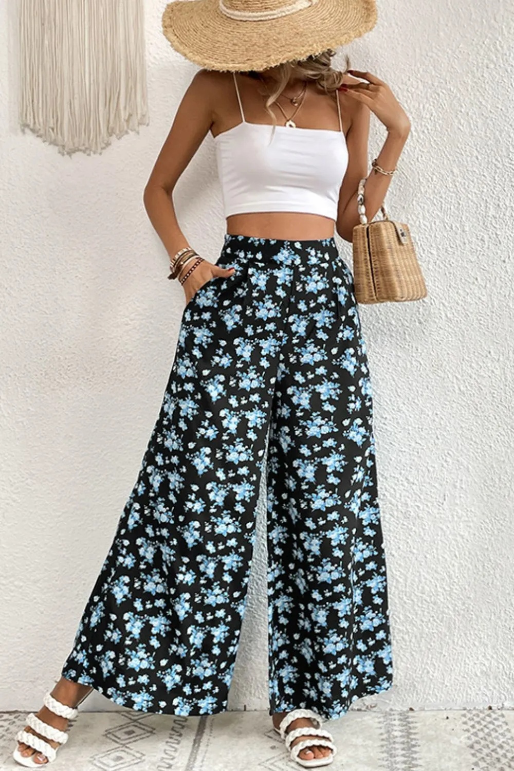 Christie Blue Floral Culottes with Pockets