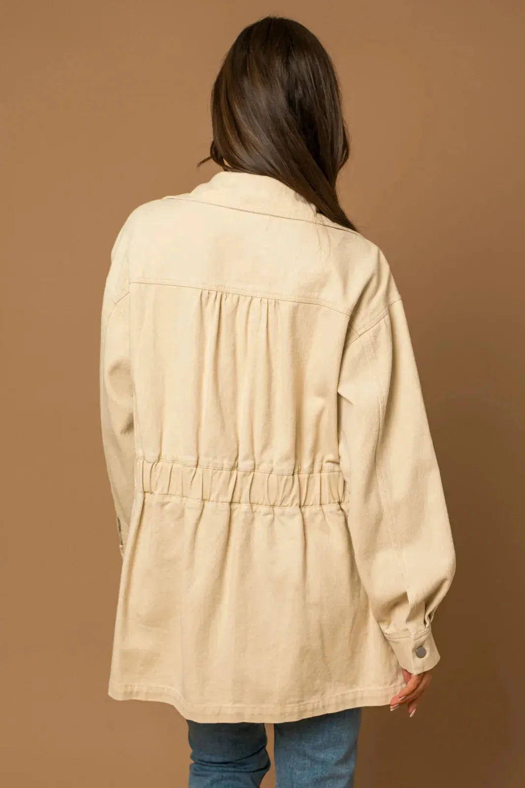 Cotton Utility Pocket Button Elastic Waist Safari Jacket