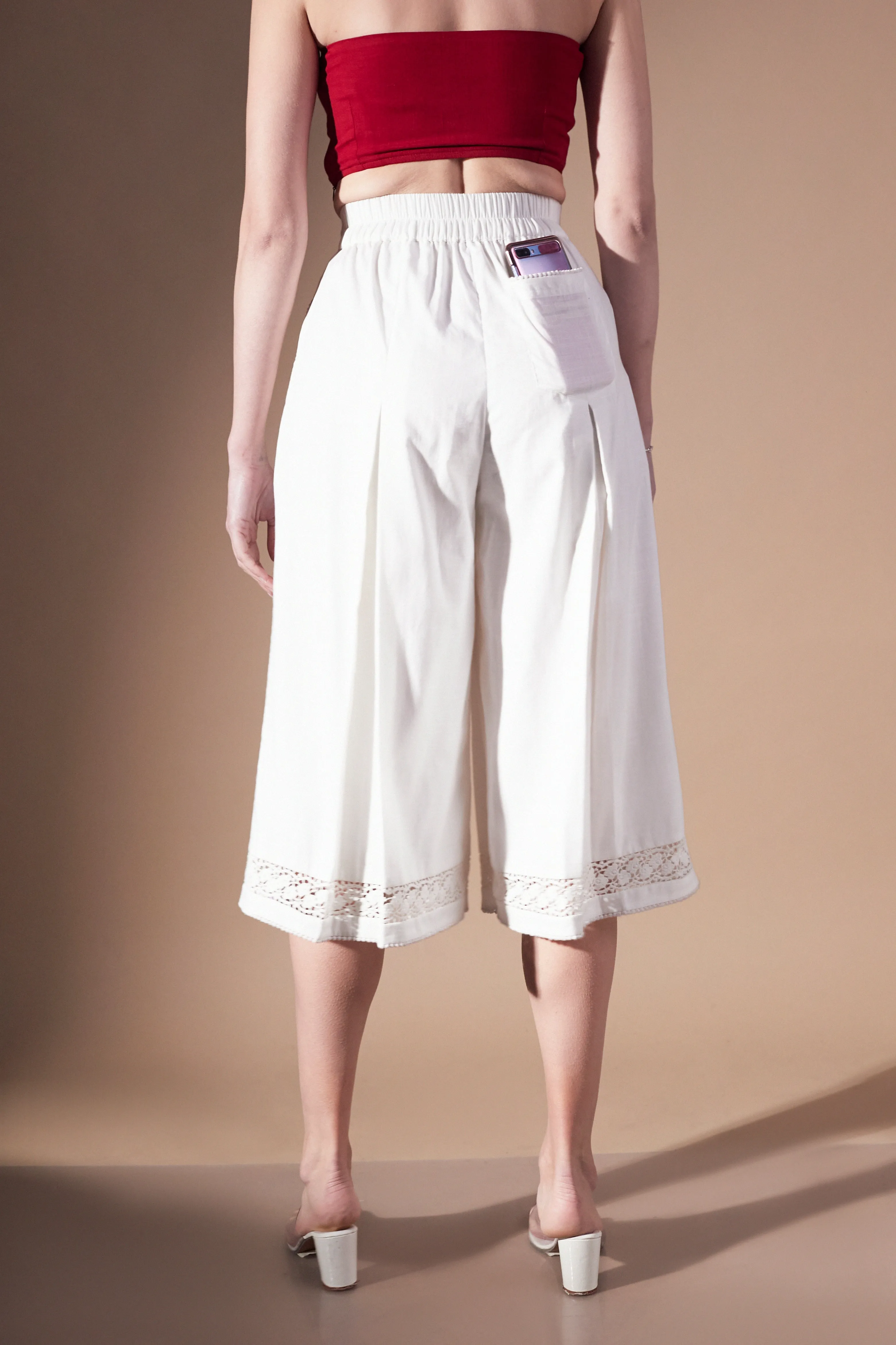 Cotton White Comfortable Women's Culottes