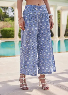 Culottes Lake Blue Wide Leg Cotton Pants