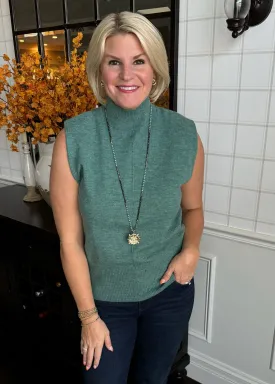 Dark Green Sleeveless Mock Sweater