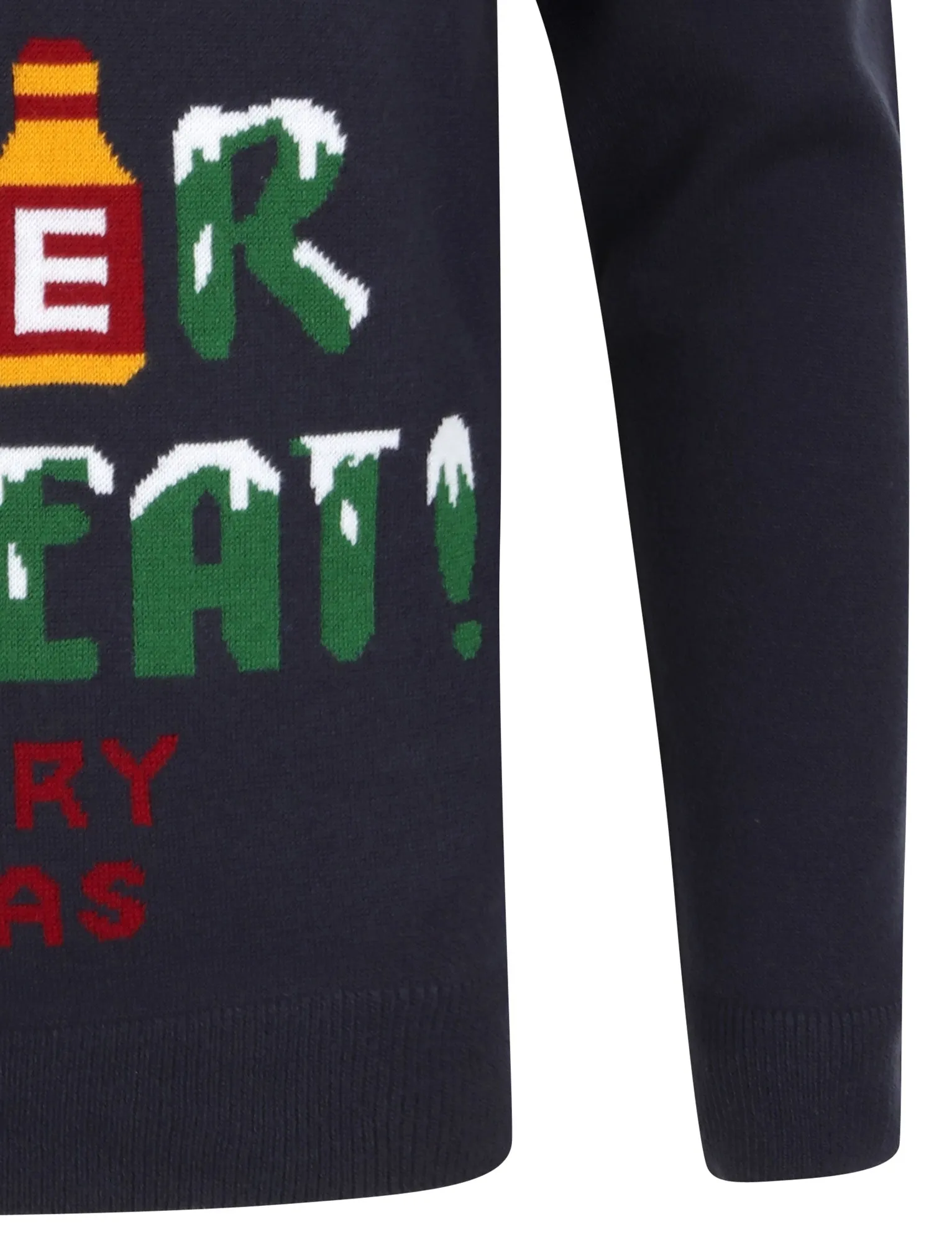 Eat Sleep Beer Repeat Motif Novelty Christmas Jumper in Eclipse Blue - Merry Christmas