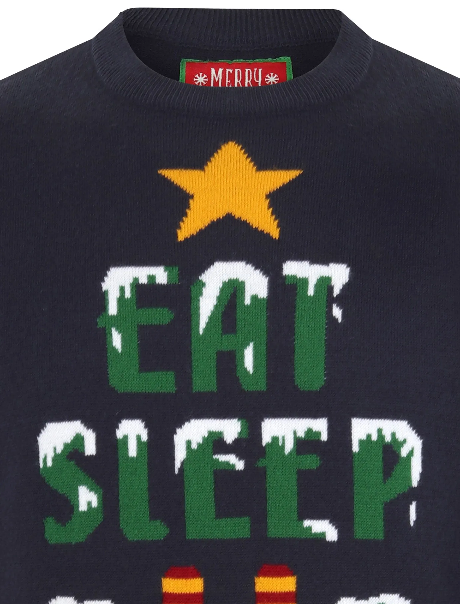 Eat Sleep Beer Repeat Motif Novelty Christmas Jumper in Eclipse Blue - Merry Christmas