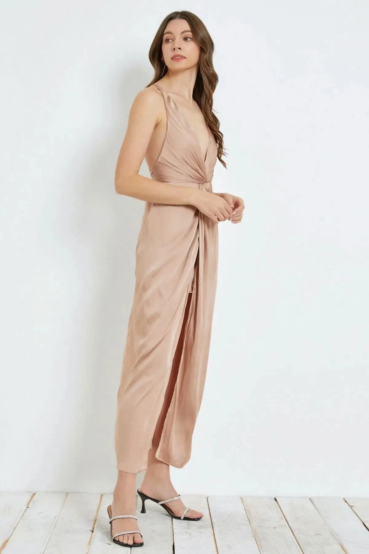 Elegant Front Twist Open Tie Back Front Slip Dress