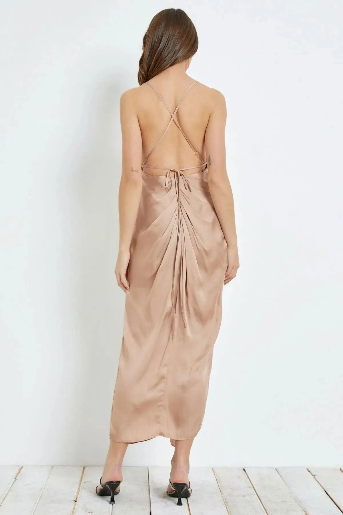 Elegant Front Twist Open Tie Back Front Slip Dress