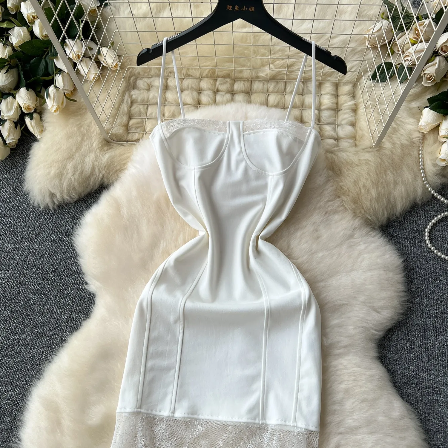 Elegant Patchwork White Slip Dress