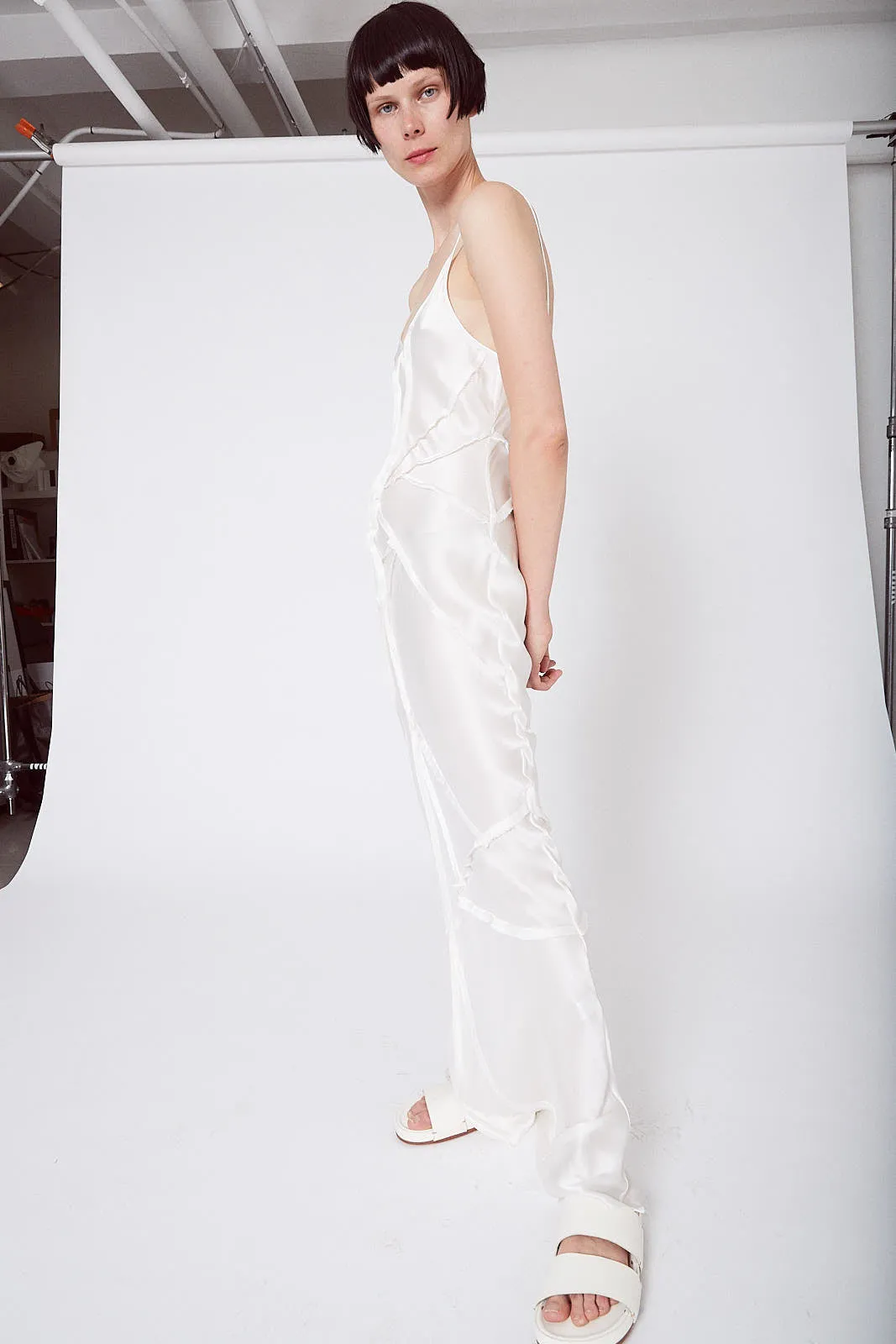 Elongated Recycled Dress with Slit - Natural