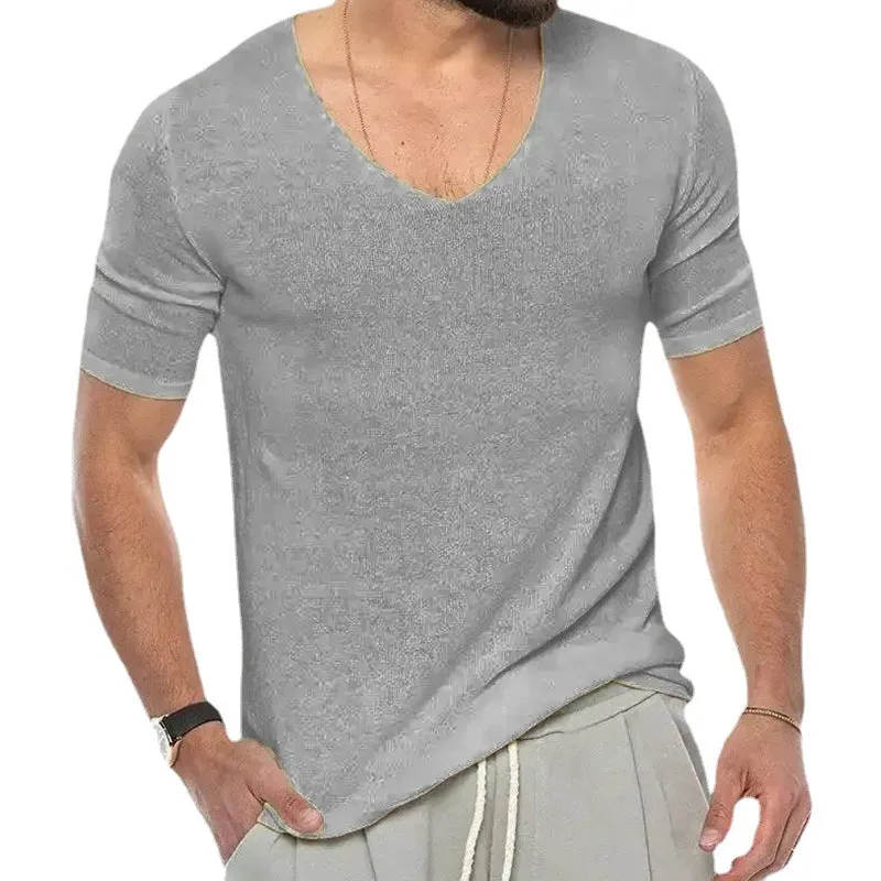 European And American V-neck Short Sleeve Slim-fit Knitted Top